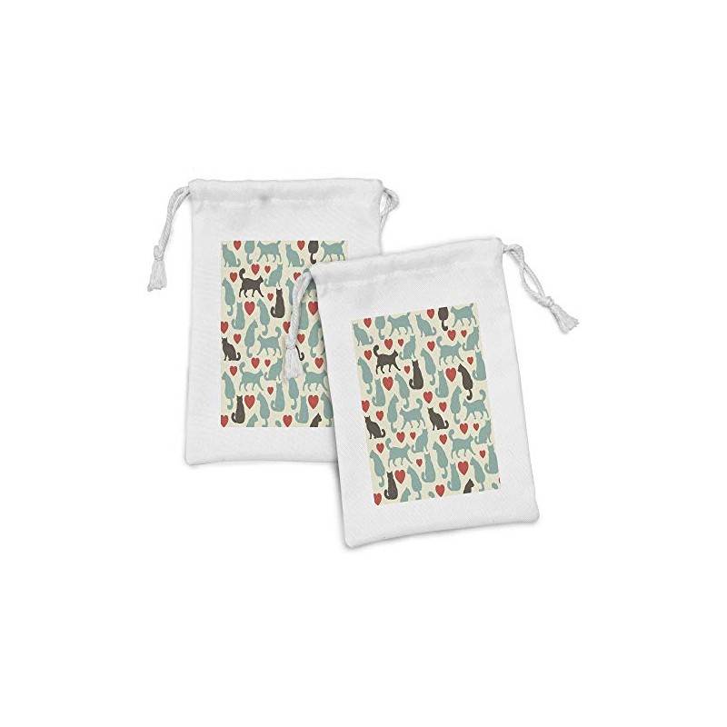 Lunarable Cat Fabric Pouch Set of 2, Pattern with Cats