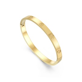 FOLOOTY Cubic Zirconia Bracelet Bangle, 18K Gold Plated Titanium Steel, Friendship Love Cuff Bangle for Women, Trendy Simple Jewelry Gift (Gold, 7')