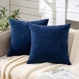 GAWAMAY Decorative Square Throw Pillow Covers 22x22 Inch Set of 2, Super Soft Chenille Pillows Farmhouse Fall Pillowcase for Living Room Bedroom Sofa Couch Cushion Cover Navy Blue 55x55cm