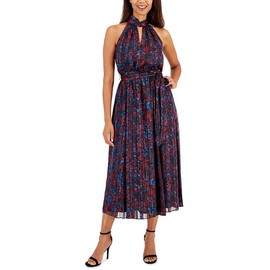 Twist Neck Printed Halter MIDI Dress
