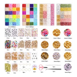 BANNA 25000 Cuentas De Arcilla Para Hacer Pulseras, Cuentas Planas y Redondas de Arcilla con Cuentas de Letras,Cuentas Doradas y Dijes Colgantes,5... 