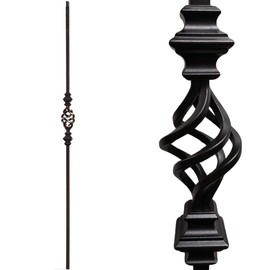 Stair Railing Metal Spindles (Contractor 5-Pack) Hollow Single Basket with Two Knuckles Iron Baluster - Real Satin Black not Matte Metal Spindles 1/2" x 44" Tall