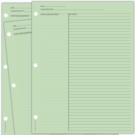 150 Pack Cornell Style Study Note Taking System Sheets, White, 3 Hole Punch, Double Sided (Green, 150)