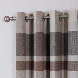 always4u 100% Blackout Plaid Curtains for Bedroom Living Room Woolen Look Black Tartan Grommet Thermal 2 Panels 45 * 63 Beige Grey