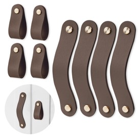 Czzmy 4 x Leather Handles for Furniture, Pack of 4 Handmade Furniture Knobs, Leather, Vintage Furniture Handles, Leather Handles, Cabinet Handles for Kitchen Cabinets, Wardrobe, Bathroom (4 Light Brown)