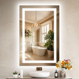 JLERLI LED Mirror for Bathroom, 24×36 Backlit & Frontlit(Seperate Control), Vanity Mirror with 3 Colors Lights, Anti-Fog, HD Tempered Glass, Dimmable Brightness, Memory Function, UL-Listed