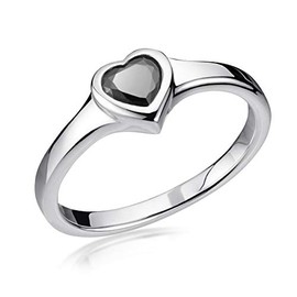 MATERIA by Matthias Wagner Women's Ring Heart Silver 925 Black – Silver Ring Engagement Ring Rhodium-Plated, Sterling Silver, Cubic Zirconia