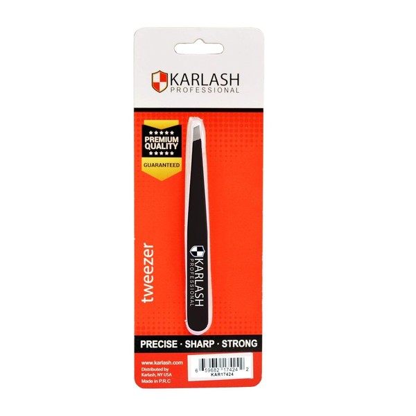 Karlash Slant Tweezers Professional Stainless Steel Slant Tip Tweezer Premium Precision Eyebrow (Black)