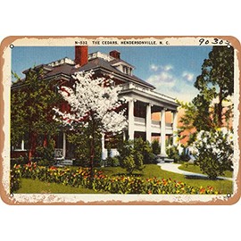 7 x 10 METAL SIGN - North Carolina Postcard - The Cedars, Hendersonville, N. C. - Vintage Rusty Look