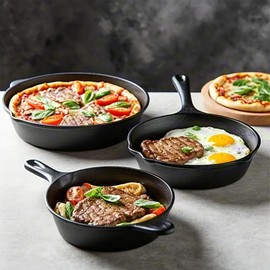 Cast Iron Skillet Set 3 Pieces- 6", 8", 10" Pre-Seasoned Skillets | Heavy Duty Heat Retention Cookware for Stovetop, Oven & Grill | Non-Stick, Rust-Resistant Frying Pan Set