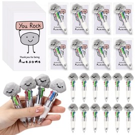 Sayglossy 24 Sets Back to School Student Gifts You Rock Pens Bulk 4-in-1 Multicolor Ballpoint Pen with Support Cards Teacher Gifts for School Classroom Party Supplies