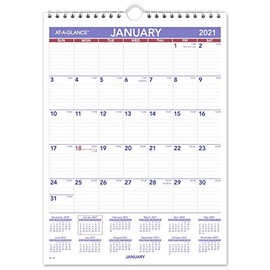 2021 Wall Calendar by AT-A-GLANCE, 8" x 11", Mini, Wirebound (PM12821)