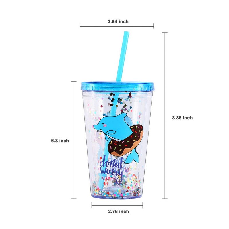 Cute Tumbler with Lid and Straw Double Wall Insulated Acrylic