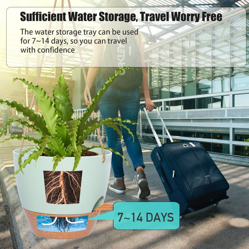 8 inch Hanging Planters, 2 Pack Self Watering Hanging Pots