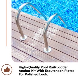 Wood Grip Anchor and Escutcheon Pool Rail Set - 4'" Anchors for 1.90" Outer Diameter Tubing - Brass Inground Pool Anchor - Escutcheon Ring and Anchors (2 Pack)