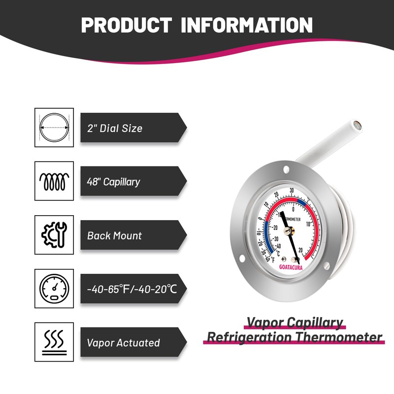 GOATACURA Vapor Capillary Refrigeration Thermometer, Stainless Steel Flanged Panel Mount,