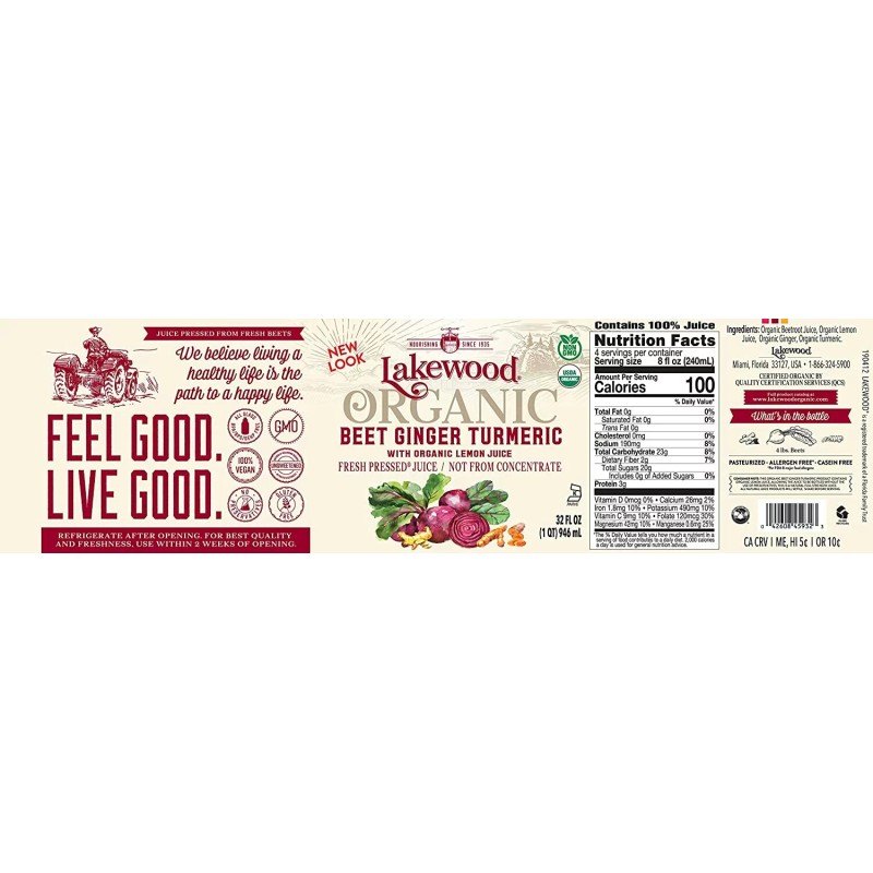 Lakewood Beet Ginger Turmeric, Fresh Pressed (32 Oz, 6 Pack)