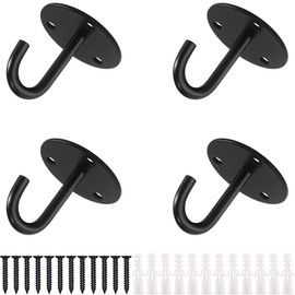 EGGMARCH Stainless Steel Hook On Plate Metal Ceiling Hooks Heavy Duty Chain Plate Hook with Screws and Plastic Plugs for Hanging Plant Basket Yoga Hammock Cup Hooks Swing Boat Sandbag 4 Pack (J Hook)