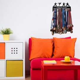 Dycmetal - Medallero de Taekwondo para Pared Color Negro, Colgador para medallas de Metal TKD, soporta hasta 48 medallas en Sus 12 Ganchos