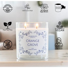 The Dancing Wick Candle Co. Orange Grove Pure Soy Candle, 8 oz, 100% Soy Wax, Double Wick, Grapefruit, Lemon Peel, Mandarin, Coastal Cottage Decor (Orange Grove)