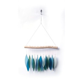 Sunset Vista Designs Handcrafted Driftwood and Sea Glass Featherline Wind Chime, Large, Blue Lagoon