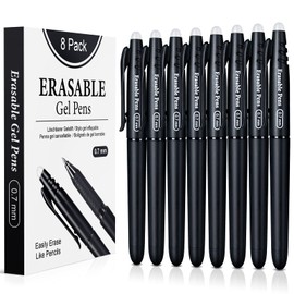 KERIFI Erasable Gel Pens 0.7mm, Black Heat Erasable Fine Point Ballpoint Pens, Make Mistakes Disappear, Gel Ink Pens with Eraser for Drawing Writing Planner Journaling