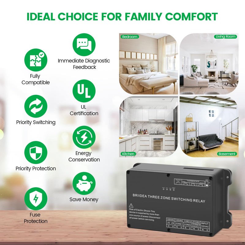 Briidea Three Zone Switching Relay for Zone Temperature Control, Compatible
