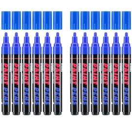 Craiiby Blue Paint Pens Paint Markers - 12 Pack Permanent Acrylic Quick Dry Waterproof Marker Pens for Rocks Wood Fabric Plastic Canvas Glass Mugs Metal Tire Stone