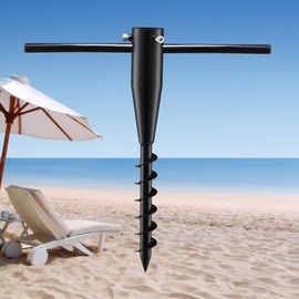 Lcokeiy Beach Umbrella Sand Anchor - Heavy Duty Outdoor Umbrella Holder No Dig Ground Umbrella Base - Sturdy and Reliable 2.3“ Inner Diameter, Black(1 Pack)