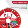 P.I.T. 3-Pack 4-1/2" Vacuum Brazed Diamond Cutting Disc, 7/8" Arbor