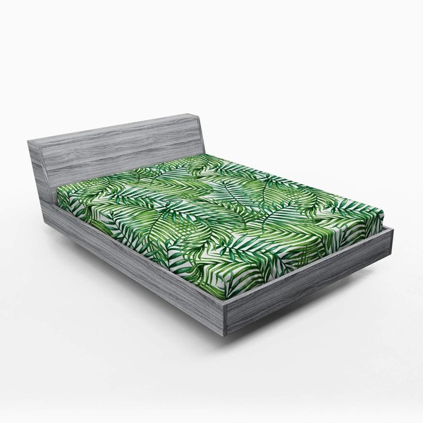 ABAKUHAUS Leaf Fitted Sheet, Botanical Wild Palm Trees, Soft Decorative
