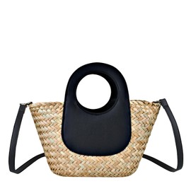 YYW Summer Beach Totes Bags for Women Straw Crossbody Bag Hand Weave Shoulder Bag Bohemia Hobo Bag (1-Black)