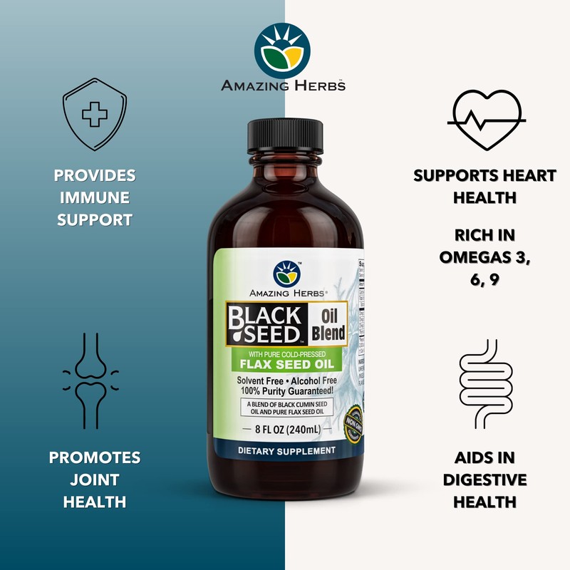 Amazing Herbs Cold-Pressed Black Seed and Flax Seed Oil Blend