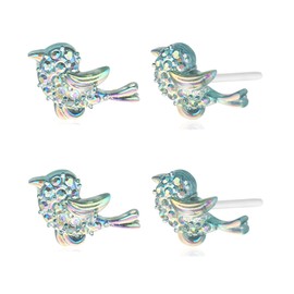 Plastic Earrings, KMEOSCH 2 Pairs of Cute and Lightweight Bling Plastic Birds Earrings Studs for Sensitive Ears in Blue - Hypoallergenic, Stylish & Comfortable