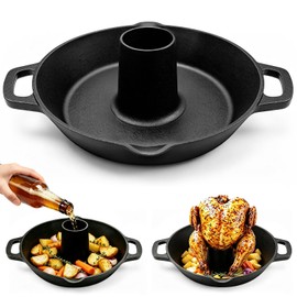 Vertical Cast Iron Chicken Roaster with Drip Pan for Juicy Turkey