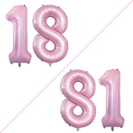 GOER 42 Inch Light Pink Number 18 Number 81 Balloons,Jumbo Foil Helium Balloons for 18th or 81st Birthday Party Decorations and Anniversary Event