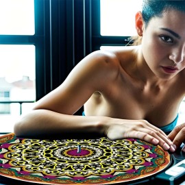 For Technics, For Audio-Technica, For Denon, For Numark, For Pioneer, For Stanton, For Reloop Ancient Aztec  Turntable Slipmat GLOW BLACKLIGHT 12 inch for DJ Vinyl LP