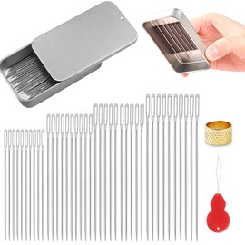 40PCS Sewing Needles Set,Large Eye with Threader & Magnetic Pin Cushion,Embroidery Thread Needle for Hand Sewing, 4 Sizes Stainless Steel Needles, for Embroidery, Crafts Projects and DIY