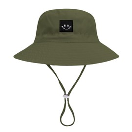 Orfila Baby Sun Hat Smile Face Toddler Bucket Hat Kids Summer Sun Protection Wide Brim Adjustable Chin-Strap Beach Hat Baby Hats 0-3 Months 3-6 Months Army Green