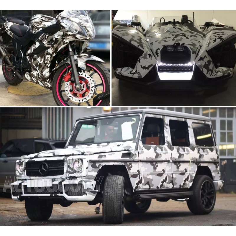 AUTOGOODY 108" x 60" Snow Camo Camouflage Vinyl Film Wrap