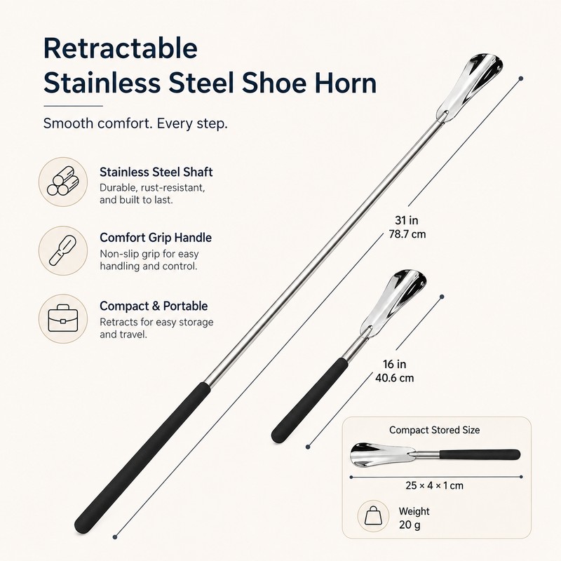 Retractable Stainless Steel Shoe Horn for Easy Shoe Wearing –