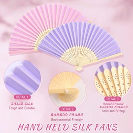 Blulu 100 Pcs Folding Hand Fans for Line Dancing Bulk Silk Bamboo Popping Clapping Fans for Line Dancing Boots On The Ground Hand Fan for Women Foldable Summer Beach Wedding Gifts (Macaroon Color)