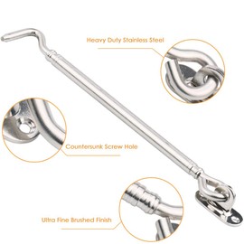 Stainless Steel Cabin Hook, Tiberham Heavy Duty Eye Latch Lock, Swivel Gate Door Shed Catch Window Brace Silent Holder with Mounting Screws, 205 mm/8.1 inches, Pack of 2