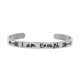 I am Enough Bracelet Bangle Bracelets for Women Birthday Gifts for Her Silver Cuff Bangle Engraved Cuff Bracelet Inspirational Gifts for Friends