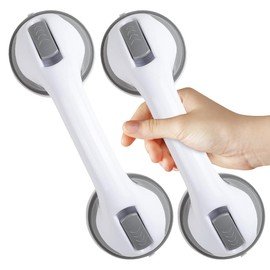 Grab Bars for Seniors, Grab Bar Shower No Drilling Grab Bar Shower with Strong Hold Suction Cup Handle for Bathroom Bath Shower Safety Handles for Seniors and Children, Pack of 2, Grey