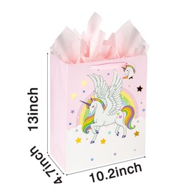 13" Large Unicorns Gift Bag for Girls and Kids Birthday Baby Shower with Tissue Paper 1-Pack