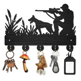 MAYJOYDIY Wooden Hunting Wall Coat Rack Hunter Dog Reed Wood Key Hook for Wall 30 x 20 cm Black Key Holder Wall Decoration with 5 Hooks Made of Alloy as a Gift for Hallway Entrance Area Kitchen