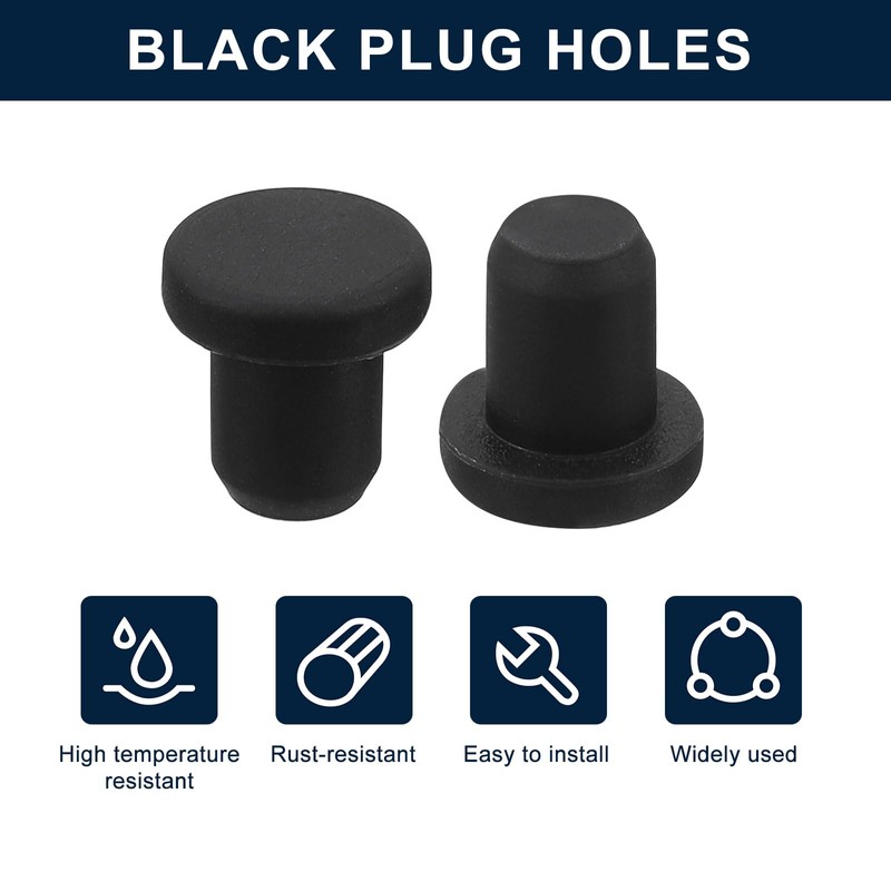 sourcing map 32 Pieces Black Rubber Stopper, 5.5mm Plug Holes