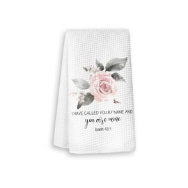 XYDEG Faith Based Gifts，Floral Kitchen Towels,Christian Gifts for Woman,Christian Bible Verse Isaiah 43:1 Hand Towels,Flower Decorative Towels,Tea Dish Towels,Waffle Weave Microfiber Towel 16×24