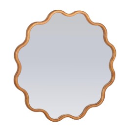 Creative Co-Op Wavy Round Mirror with Scalloped Wooden Frame